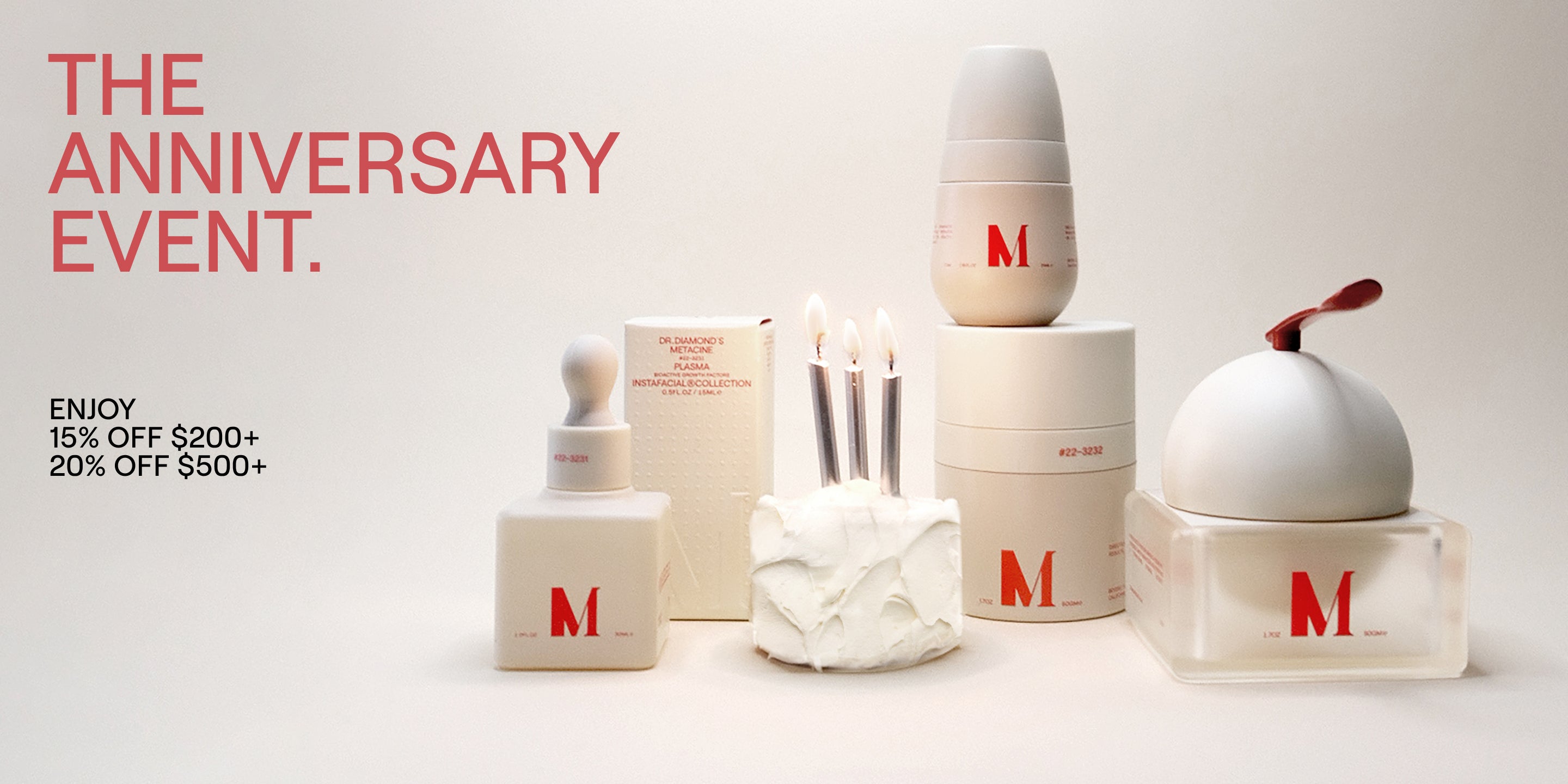 Dr. Diamond's metacine products on a white background, promoting an anniversary event with discount text.