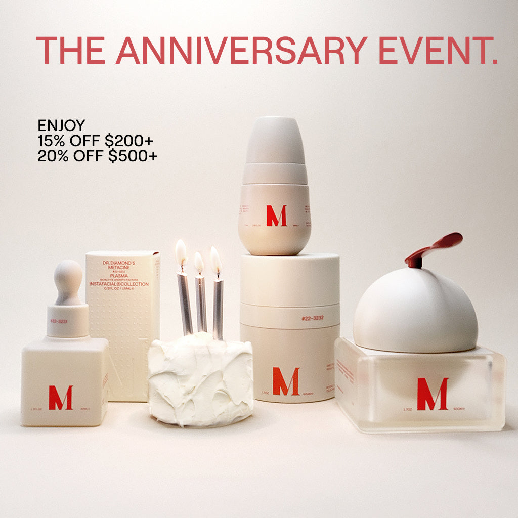 Dr. Diamond's metacine products on a white background, promoting an anniversary event with discount text for 15% off and 20% off.